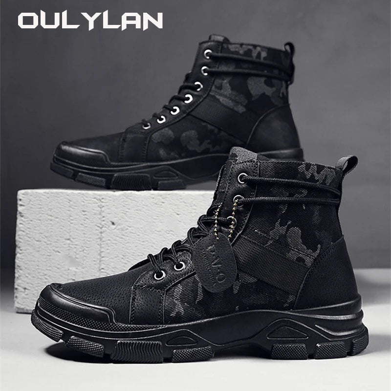 Medium Top Martin Boots Camouflage Men's Boots Trendy Casual Workwear Shoes Retro Hiking Trekking Climbing Desert Boots