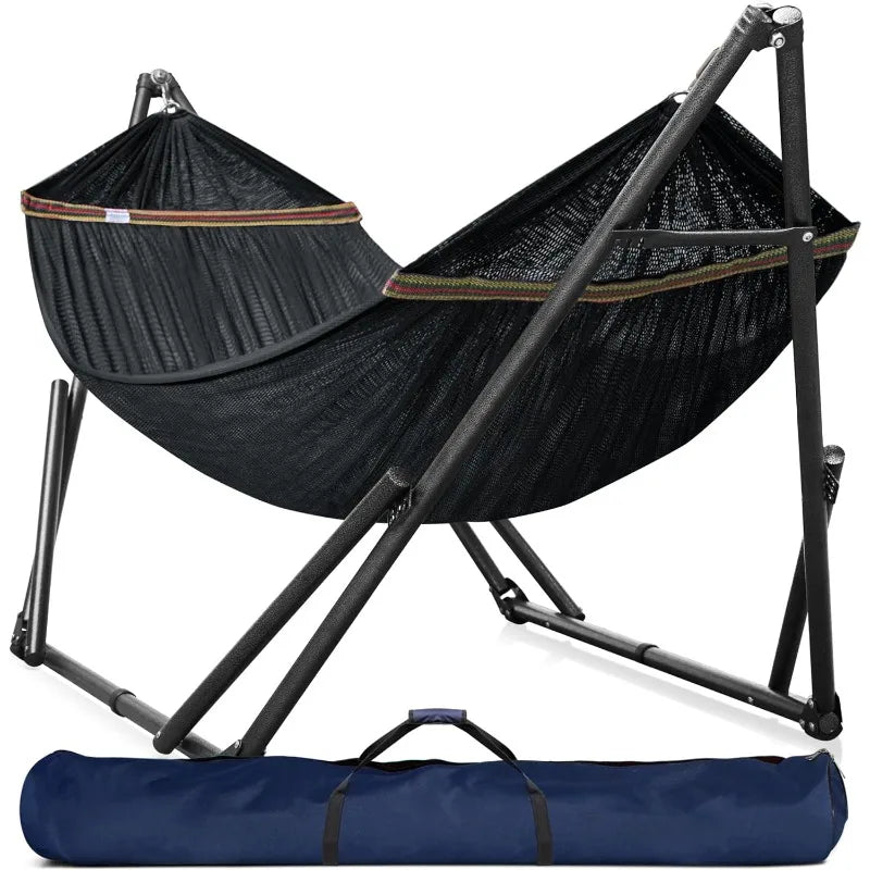 Double Hammock with Stand Included for 2 Persons/Foldable Hammock Stand 600 lbs Capacity Portable Case - Inhouse,Outdoor,Camping