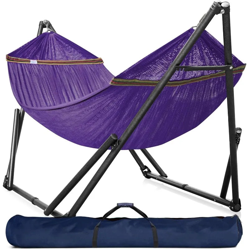 Double Hammock with Stand Included for 2 Persons/Foldable Hammock Stand 600 lbs Capacity Portable Case - Inhouse,Outdoor,Camping