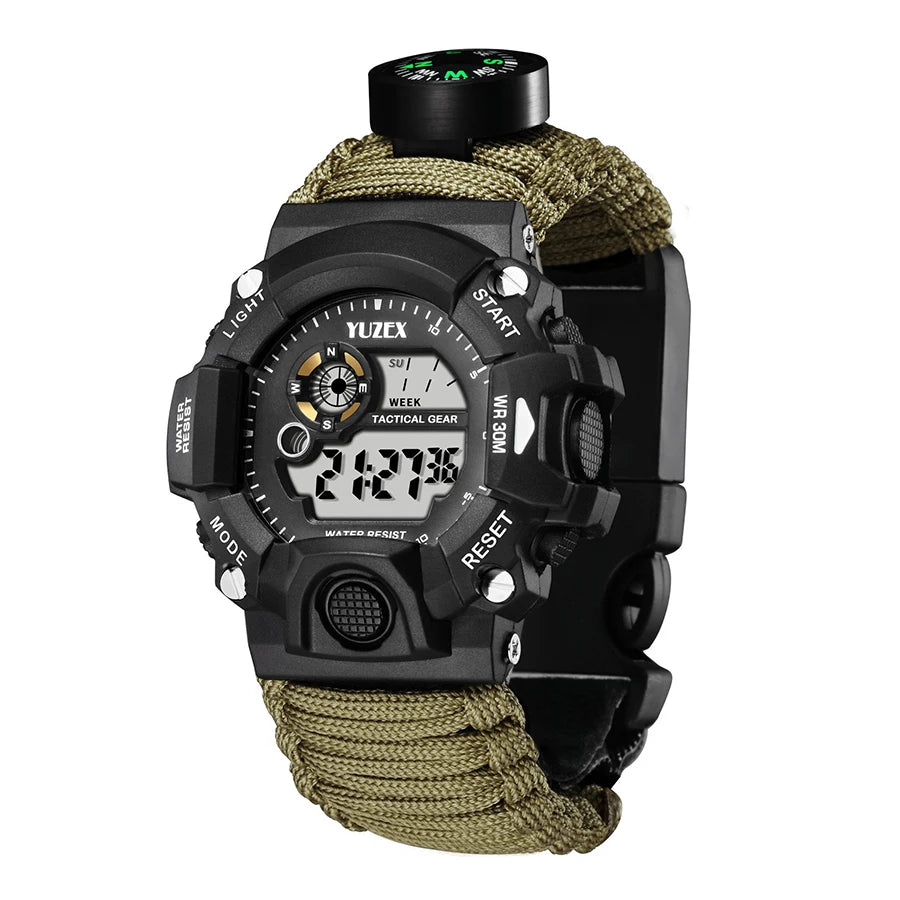 Outdoor Survival Watch Multifunctional Waterproof  Tactical Watch Compass Bracelet Camping Hiking Emergency Gear