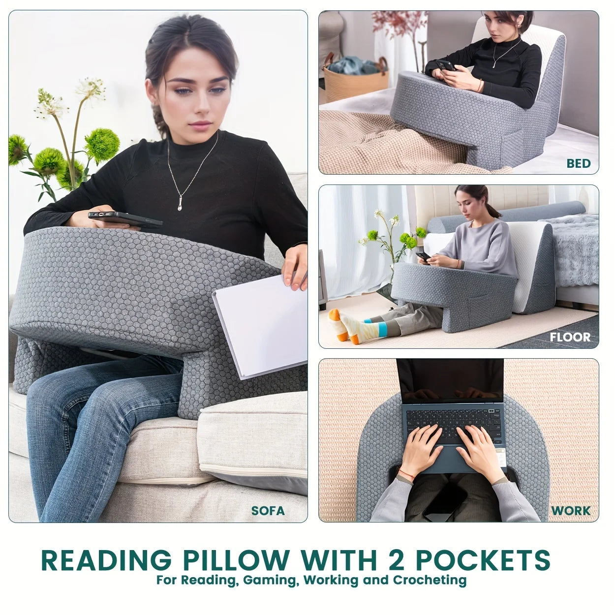 1 Pc Soft Reading Pillow, Arm Rest Lap Desk Pillow for Gaming,Working, Sitting in Floor Sofa,with Removable and Washable Cover