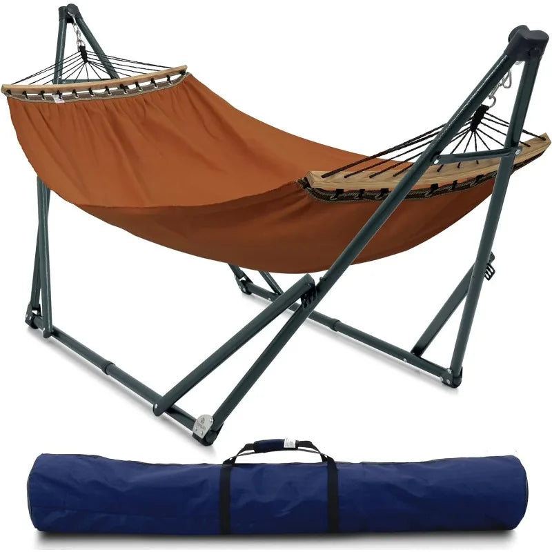 Double Hammock with Stand Included for 2 Persons/Foldable Hammock Stand 600 lbs Capacity Portable Case - Inhouse,Outdoor,Camping