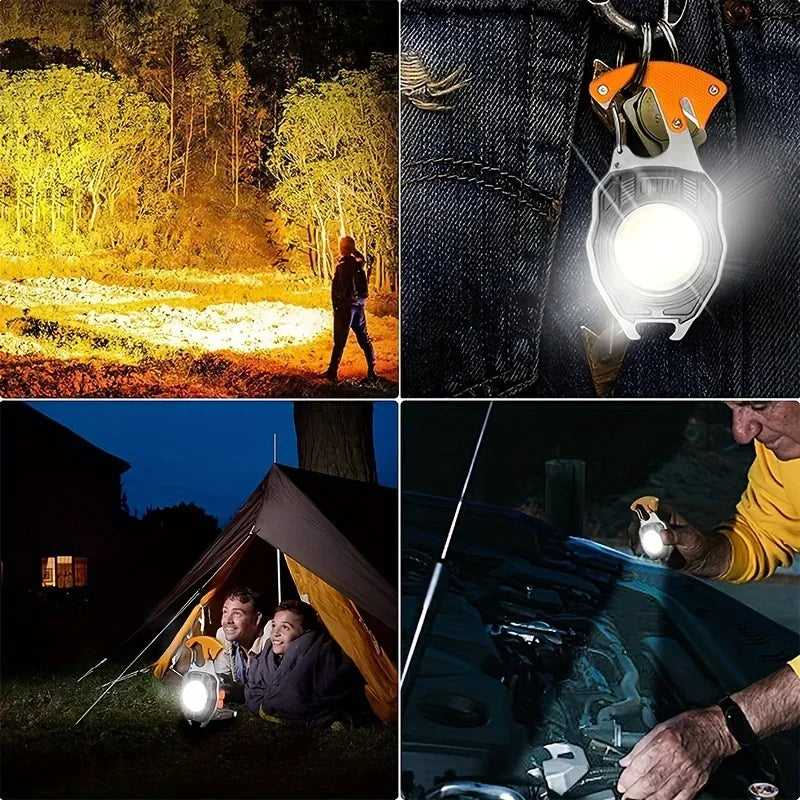 LED Flashlight Keychain Camping USB Charging Mini COB Work Lights Outdoor Fishing Climbing Multifunctional Tool Magnetic Torch