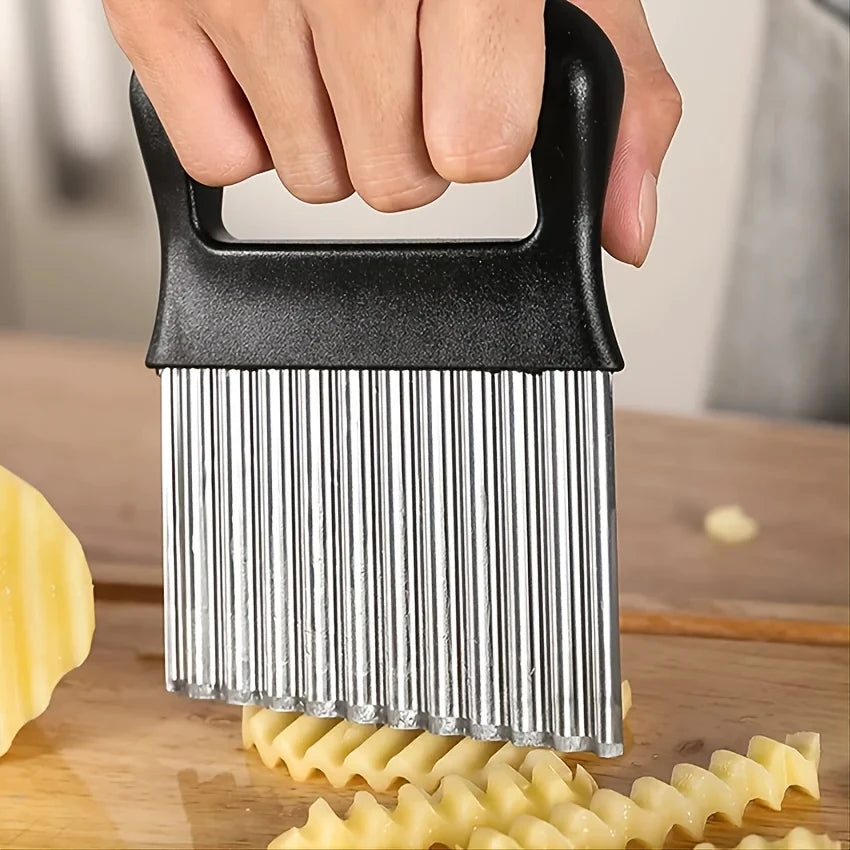 Stainless Steel Potato Chip Slicer Dough Vegetable Fruit Crinkle Wavy Kitchen Knife Cutter Chopper French Fry Maker Tools Gadget