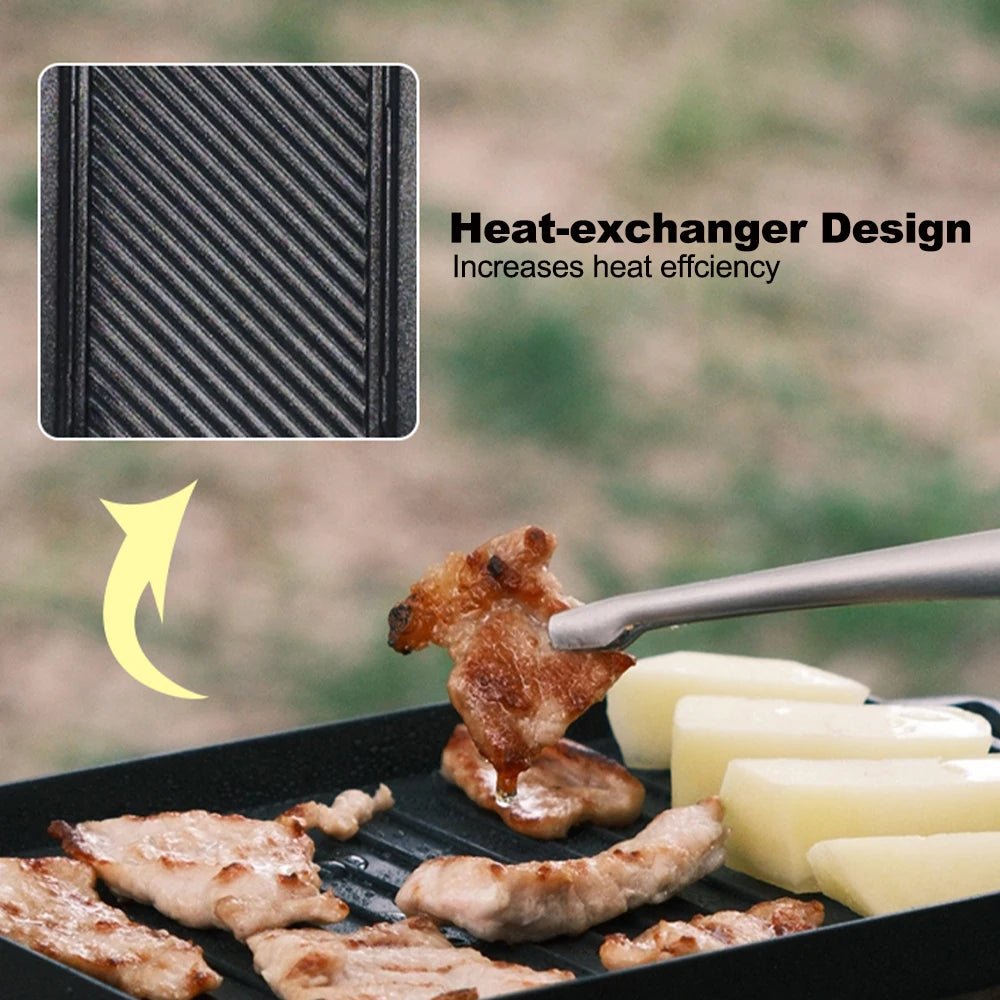 FireMaple Mini Grill Plate Set Thickened Heat-resistant Non Stick Rectangle Barbecue Versatile Outdoor Camping Grilling Pan