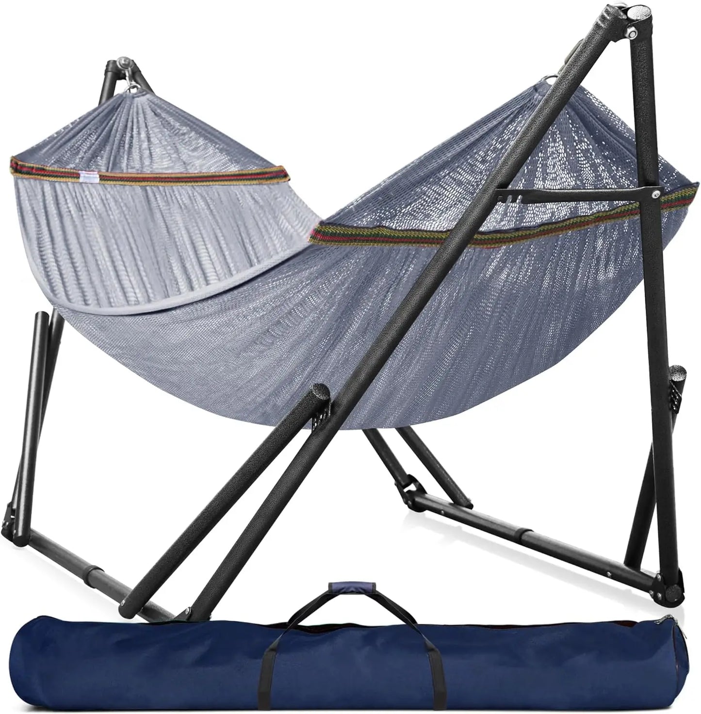 Double Hammock with Stand Included for 2 Persons/Foldable Hammock Stand 600 lbs Capacity Portable Case - Inhouse,Outdoor,Camping