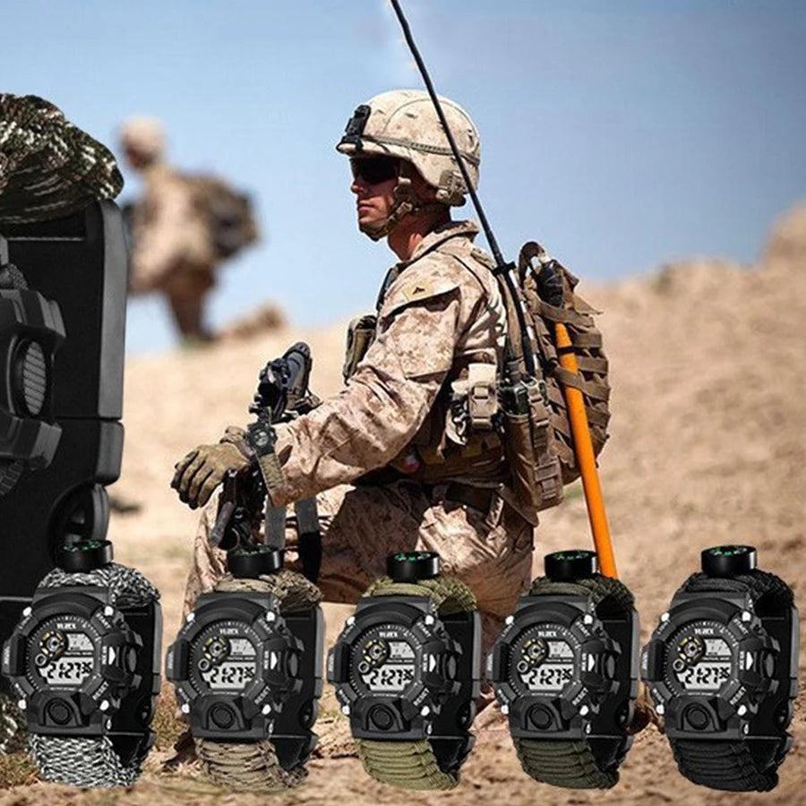 Outdoor Survival Watch Multifunctional Waterproof  Tactical Watch Compass Bracelet Camping Hiking Emergency Gear