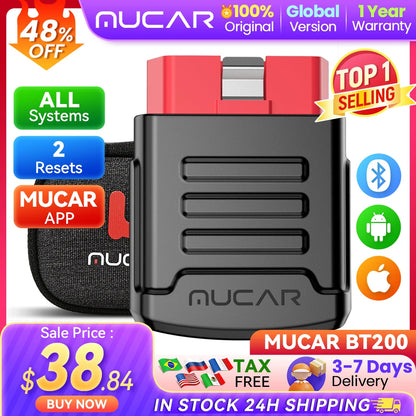 MUCAR BT200 BT200 PRO Automotive Diagnostic Tools OBD2 Scanner Bluetooth Wifi for All Cars Auto Obd 2 Tester 15 Resets Diagnosis