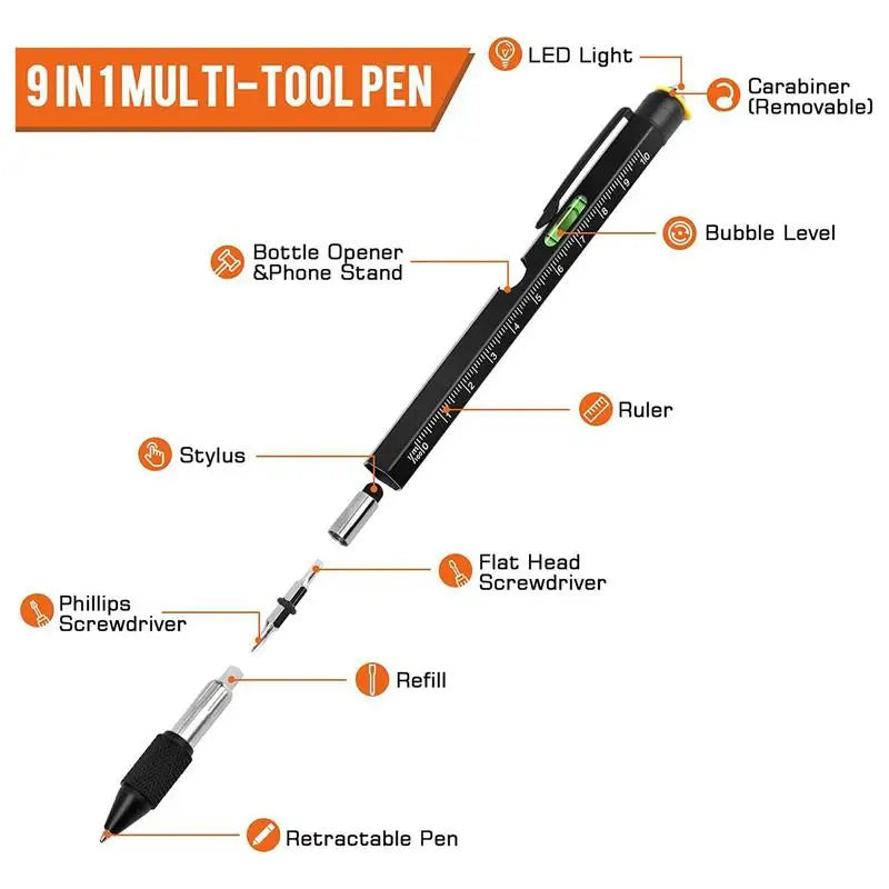 Multi Tool Pen 9 in 1 Stocking Stuffers Father's Day Gifts Multitool Pen Set Christmas Gifts for Men Dad Gifts Cool Gadgets