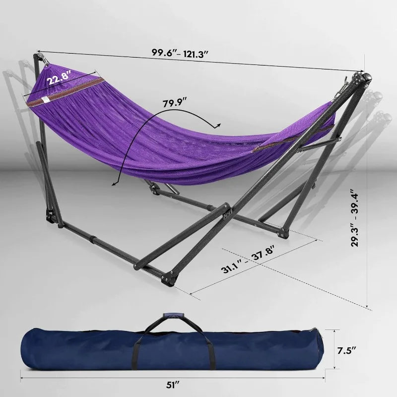 Double Hammock with Stand Included for 2 Persons/Foldable Hammock Stand 600 lbs Capacity Portable Case - Inhouse,Outdoor,Camping