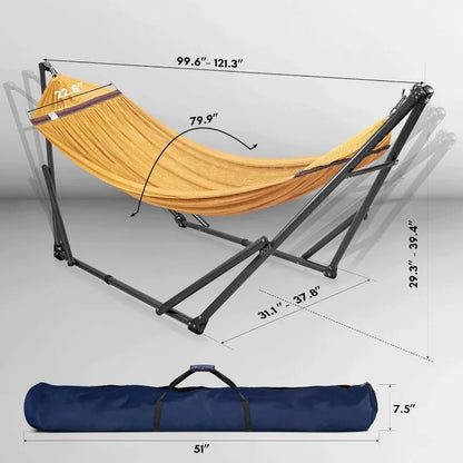 Double Hammock with Stand Included for 2 Persons/Foldable Hammock Stand 600 lbs Capacity Portable Case - Inhouse,Outdoor,Camping