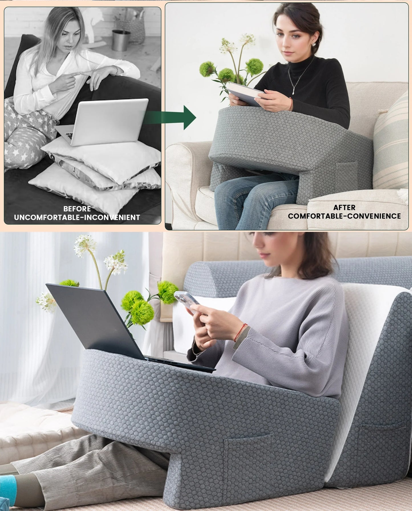 1 Pc Soft Reading Pillow, Arm Rest Lap Desk Pillow for Gaming,Working, Sitting in Floor Sofa,with Removable and Washable Cover