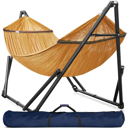 Double Hammock with Stand Included for 2 Persons/Foldable Hammock Stand 600 lbs Capacity Portable Case - Inhouse,Outdoor,Camping