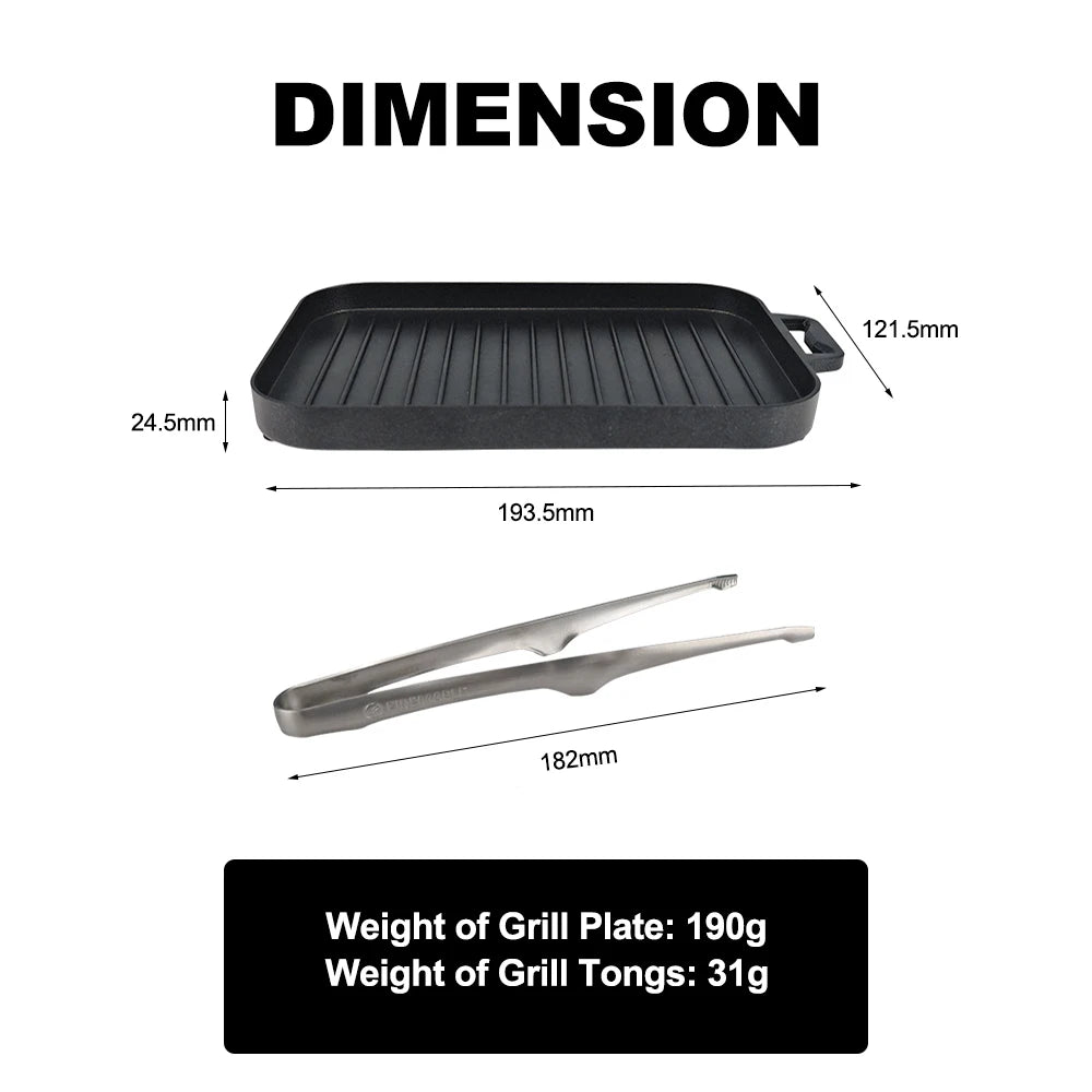 FireMaple Mini Grill Plate Set Thickened Heat-resistant Non Stick Rectangle Barbecue Versatile Outdoor Camping Grilling Pan