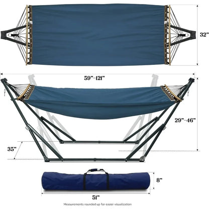 Double Hammock with Stand Included for 2 Persons/Foldable Hammock Stand 600 lbs Capacity Portable Case - Inhouse,Outdoor,Camping