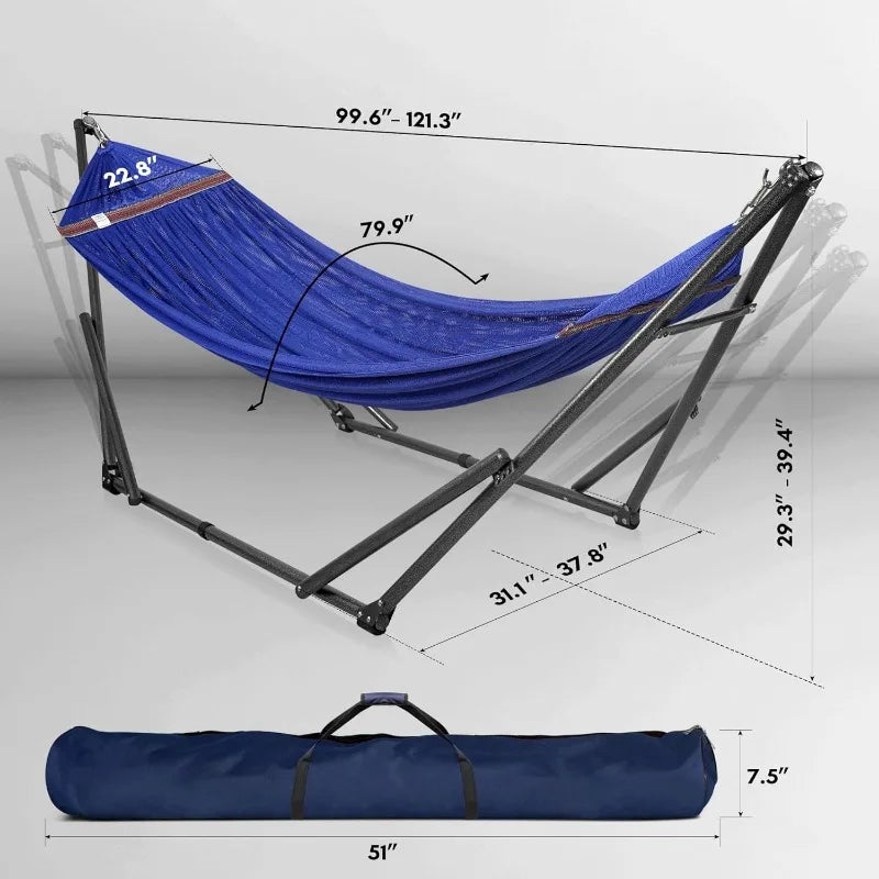 Double Hammock with Stand Included for 2 Persons/Foldable Hammock Stand 600 lbs Capacity Portable Case - Inhouse,Outdoor,Camping