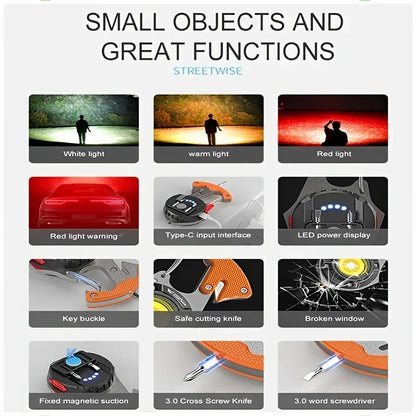 LED Flashlight Keychain Camping USB Charging Mini COB Work Lights Outdoor Fishing Climbing Multifunctional Tool Magnetic Torch