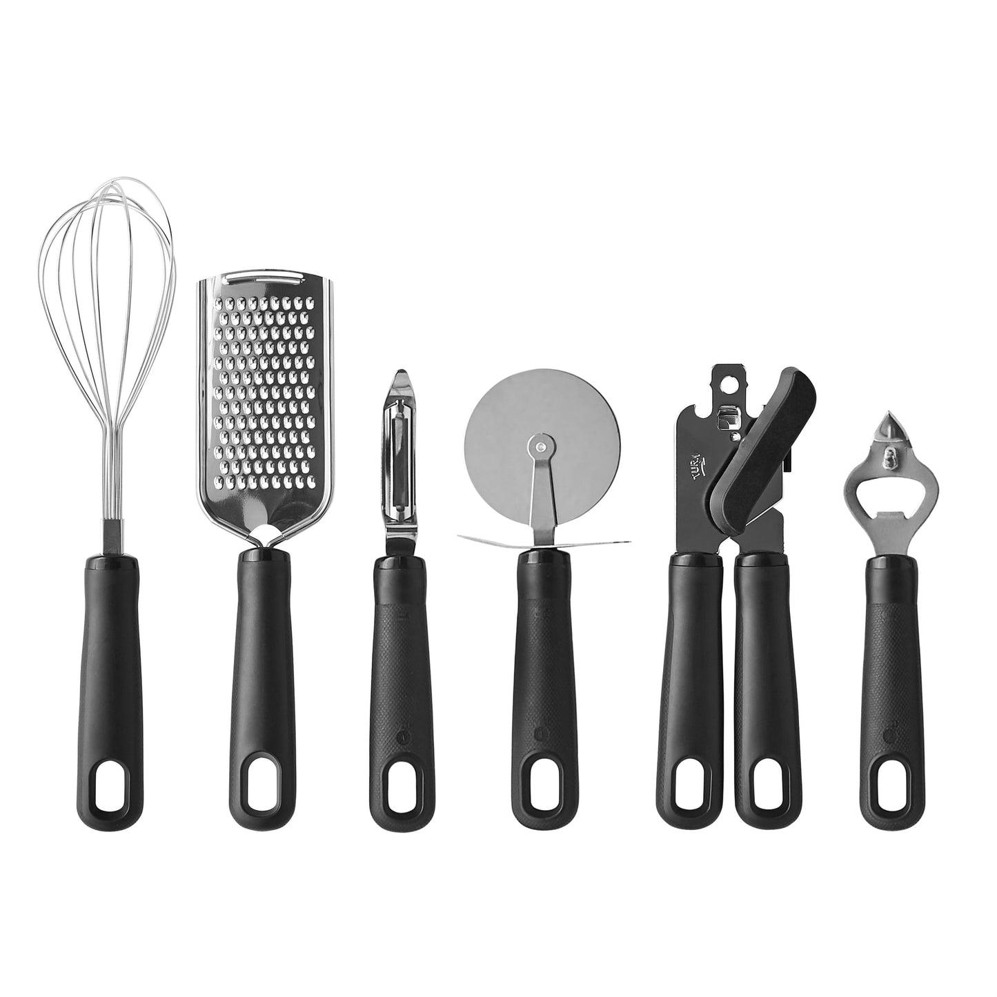 30-Piece Kitchen Gadget Set with Cooking Utensils, Measuring Cups, Clips, and Drawer Organizer, Black/White