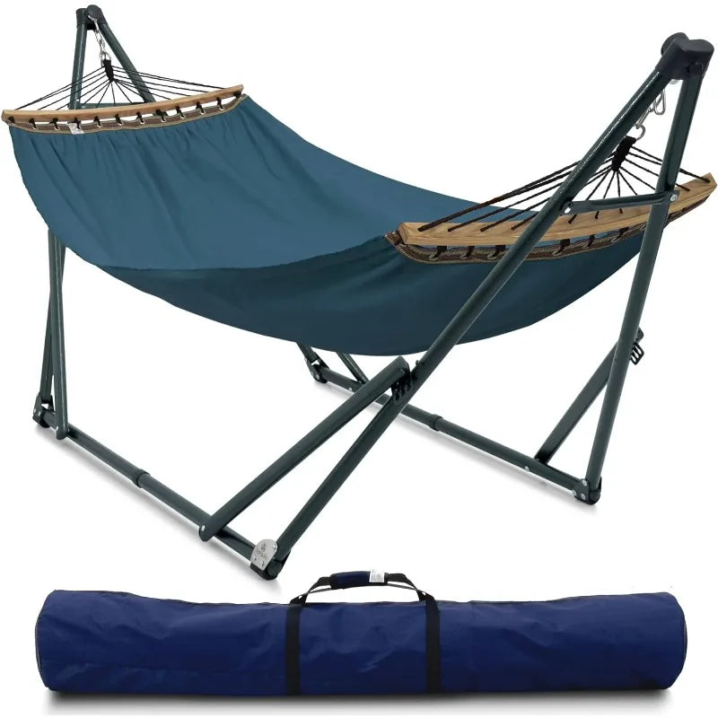 Double Hammock with Stand Included for 2 Persons/Foldable Hammock Stand 600 lbs Capacity Portable Case - Inhouse,Outdoor,Camping