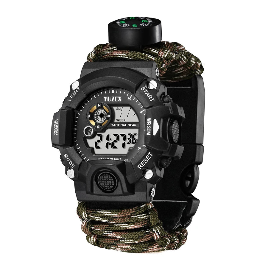 Outdoor Survival Watch Multifunctional Waterproof  Tactical Watch Compass Bracelet Camping Hiking Emergency Gear