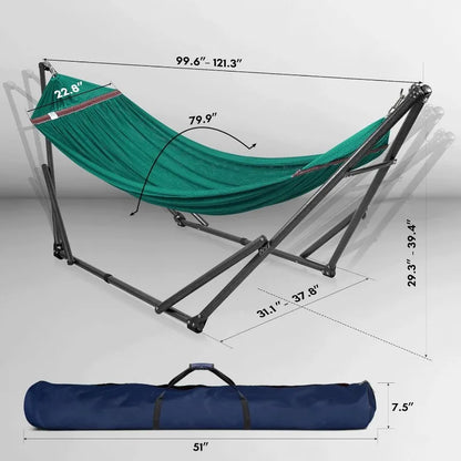 Double Hammock with Stand Included for 2 Persons/Foldable Hammock Stand 600 lbs Capacity Portable Case - Inhouse,Outdoor,Camping