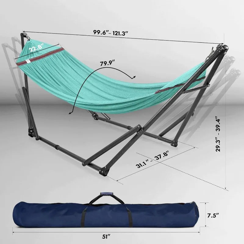 Double Hammock with Stand Included for 2 Persons/Foldable Hammock Stand 600 lbs Capacity Portable Case - Inhouse,Outdoor,Camping