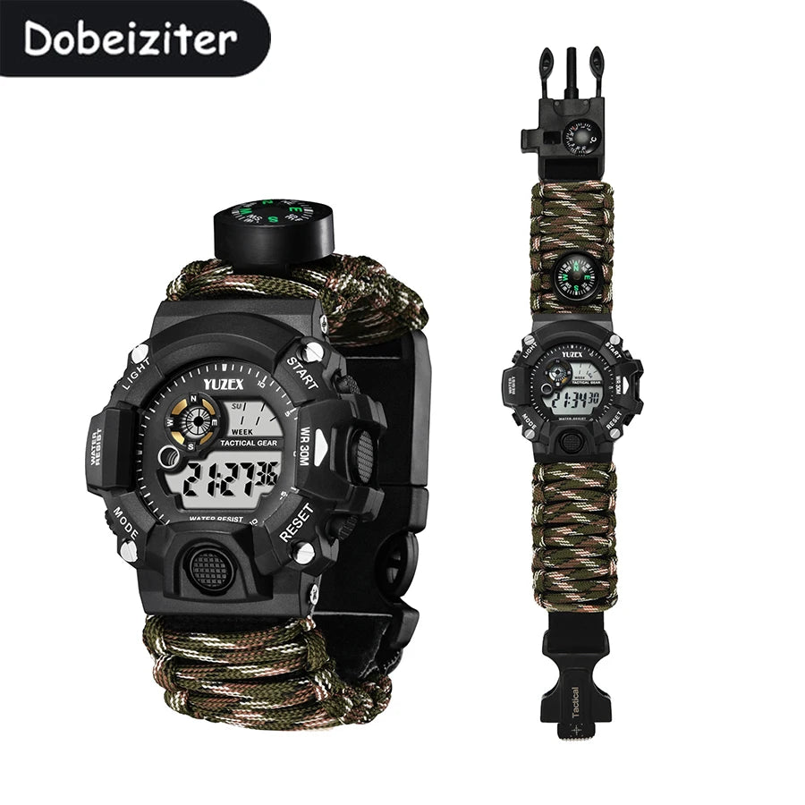 Outdoor Survival Watch Multifunctional Waterproof  Tactical Watch Compass Bracelet Camping Hiking Emergency Gear