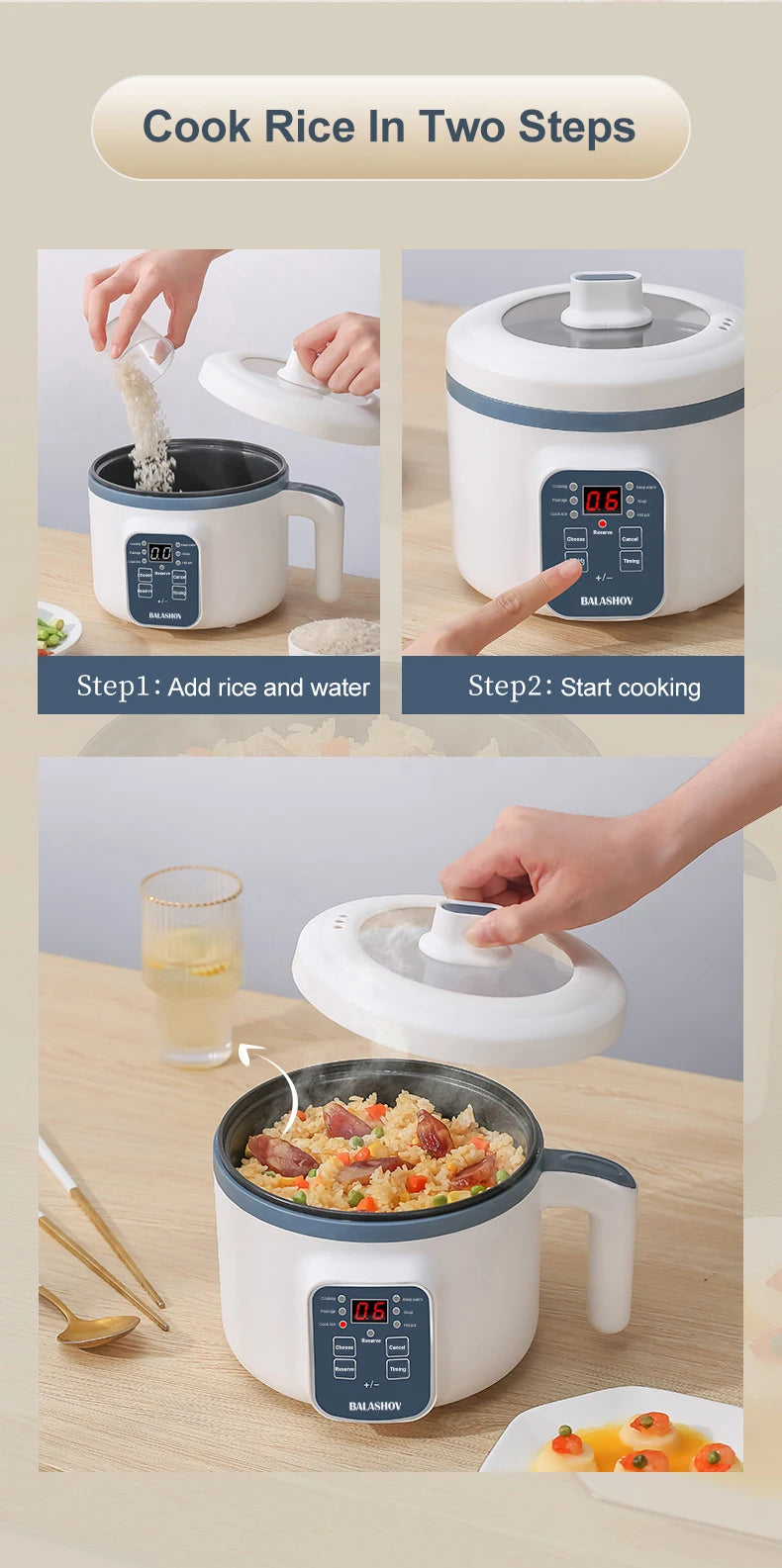 1.7L Electric Rice Cooker 1-2 People Household Non-stick Pan Single/Double Layer Hot Pot Cooking pot Electric Rice Cooker US110V