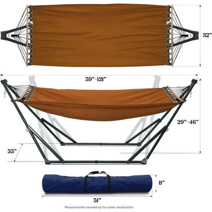 Double Hammock with Stand Included for 2 Persons/Foldable Hammock Stand 600 lbs Capacity Portable Case - Inhouse,Outdoor,Camping