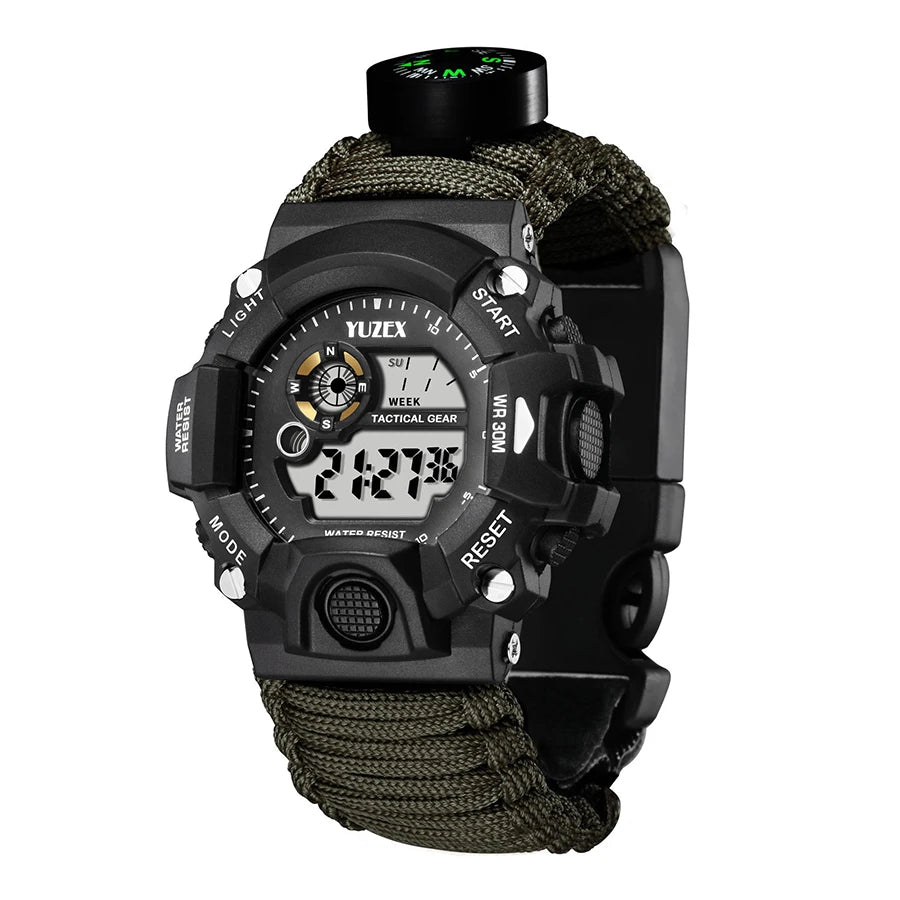 Outdoor Survival Watch Multifunctional Waterproof  Tactical Watch Compass Bracelet Camping Hiking Emergency Gear