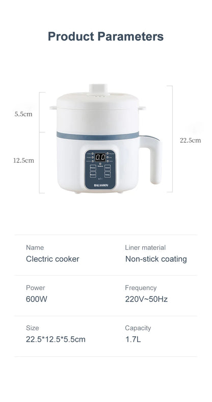 1.7L Electric Rice Cooker 1-2 People Household Non-stick Pan Single/Double Layer Hot Pot Cooking pot Electric Rice Cooker US110V