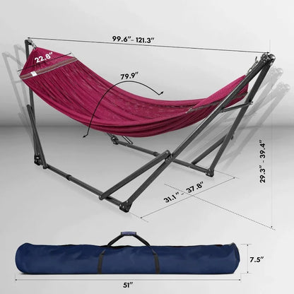 Double Hammock with Stand Included for 2 Persons/Foldable Hammock Stand 600 lbs Capacity Portable Case - Inhouse,Outdoor,Camping