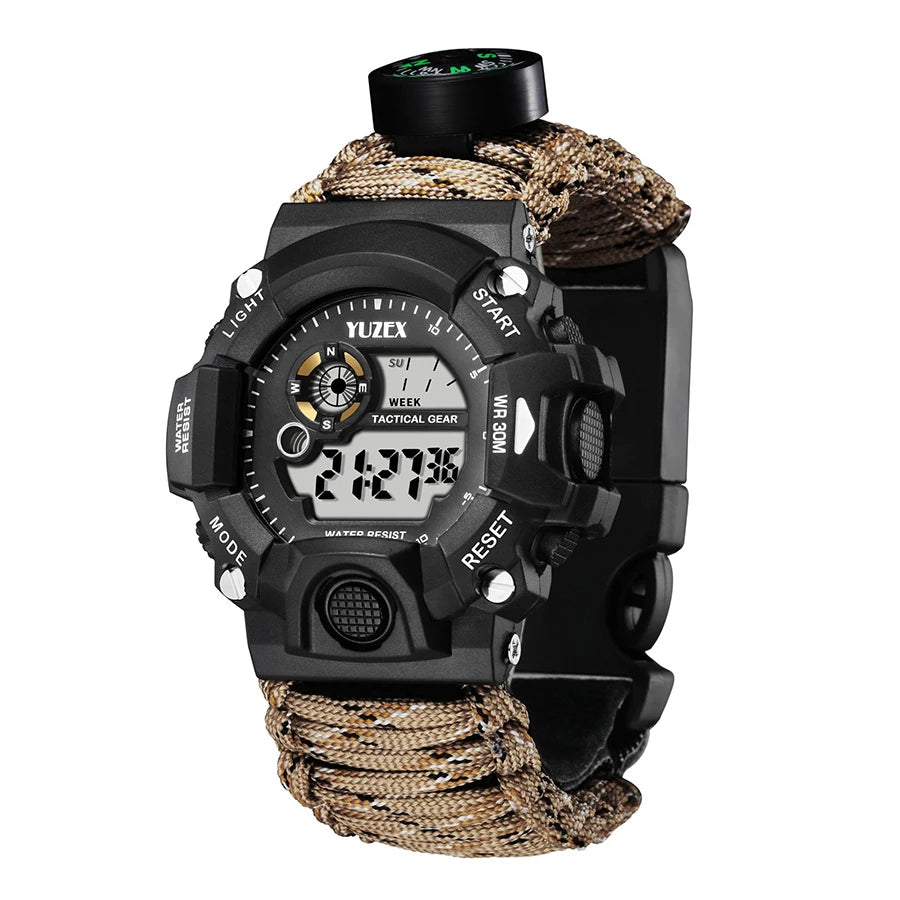 Outdoor Survival Watch Multifunctional Waterproof  Tactical Watch Compass Bracelet Camping Hiking Emergency Gear