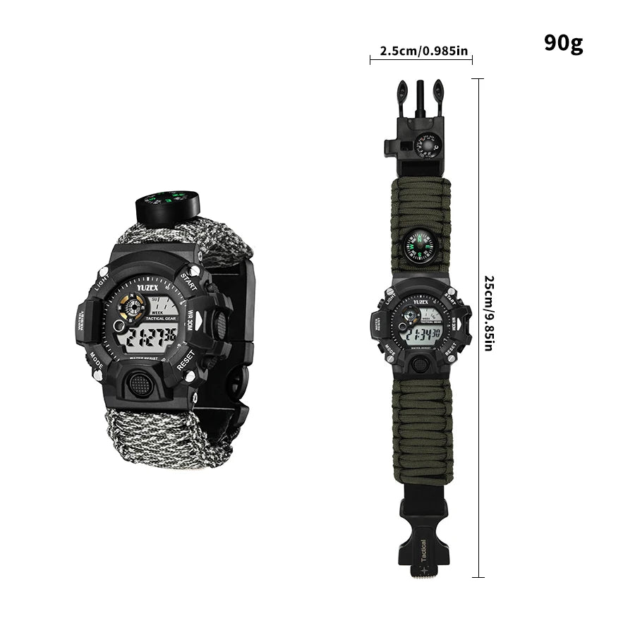 Outdoor Survival Watch Multifunctional Waterproof  Tactical Watch Compass Bracelet Camping Hiking Emergency Gear