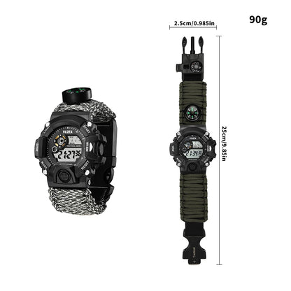 Outdoor Survival Watch Multifunctional Waterproof  Tactical Watch Compass Bracelet Camping Hiking Emergency Gear